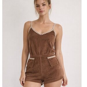 Paul Frank Terry Cloth Romper Womens Medium Brown Excellent Retro Y2K Loungewear